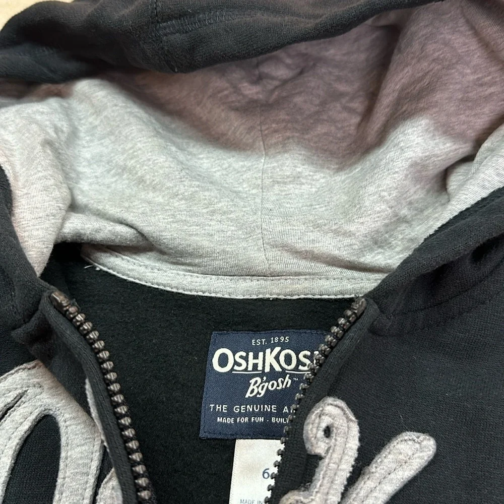 Osh Kosh Navy Blue Boys Hooded Sweatshirt Jacket Kangaroo Pocket Size 6
